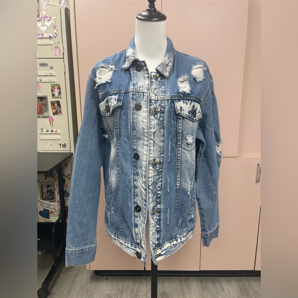 Rolling Paper 125796 M Distressed Denim Jean Jacket Rips 100% COTTON blue